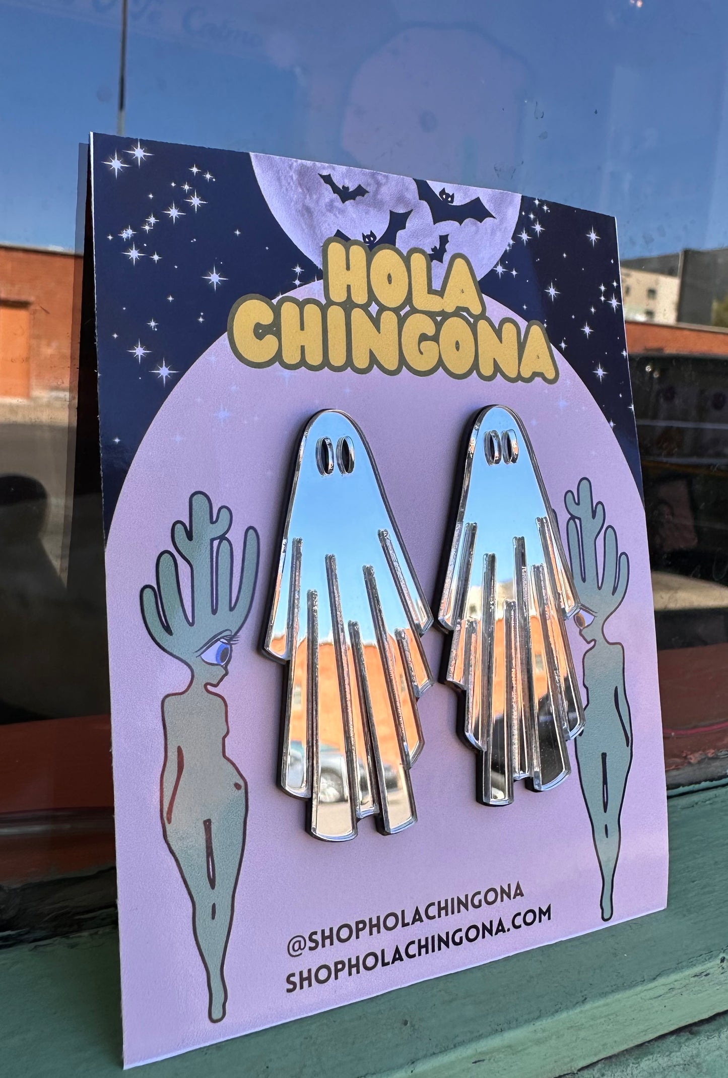 Los De Antes Long Mirrored Ghost Stud Earrings
